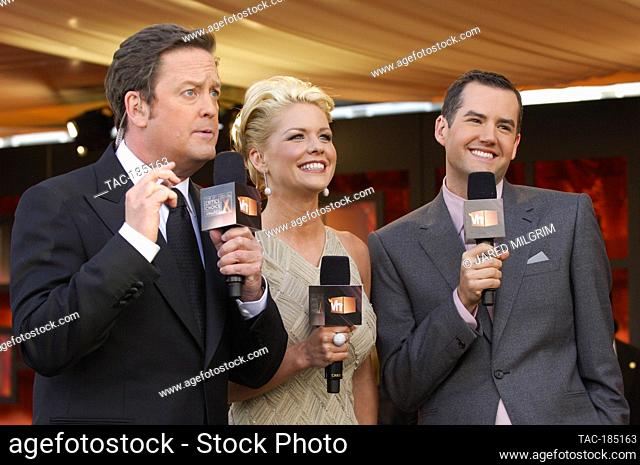 (L-R) Sam Rubin, Carrie Keagan and Ross Matthews attends arrivals at the 13th Critics' Choice Awards at Santa Monica Civic Auditorium on January 7