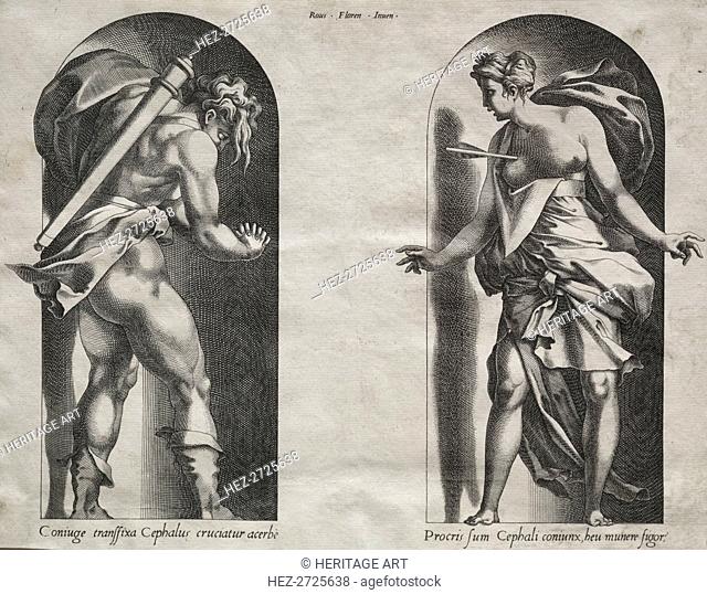 Cephalus and Procris in two Niches, 1538-1540. Creator: René Boyvin (French, c. 1525-aft 1580)