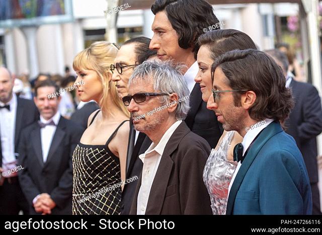 Angele (l-r), Russell Mael, Ron Mael, Adam Driver, director Leos Carax, Marion Cotillard and Simon Helberg attend the premiere 'Annette' of the 74th Annual...
