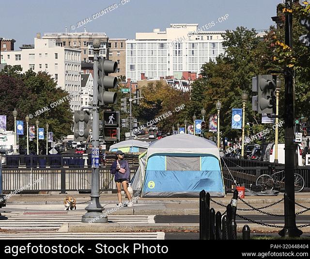 One of two tents housing the homeless in the Dupont Circle section of Washington D.C. on Friday, October 14 2022 in Washington D.C