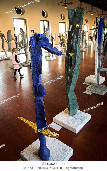 A retrospective exhibition of sculptor Olbram Zoubek in Prague Castle Riding School terminates on March, 30, 2014. Pictured are Dagger (left) and Axe sculptures