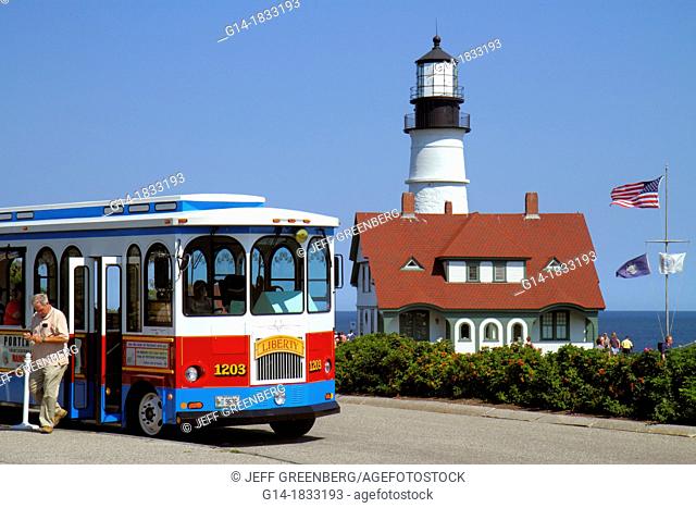 Maine, Portland, Cape Elizabeth, Portland Head Light, lighthouse, Keeper's Quarters, Fort Ft  Williams Park, trolley, Casco Bay, Atlantic Ocean