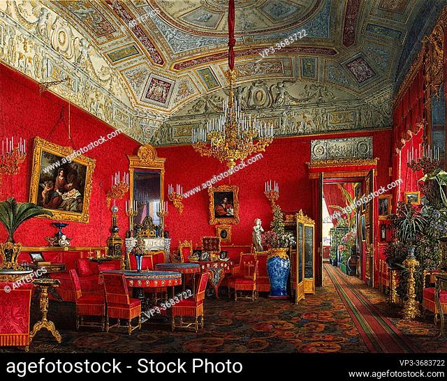 Hau Edward Petrovich - Interiors of the Winter Palace - the Large Drawing Room of Empress Alexandra Fyodorovna 2 - Russian School - 19th Century