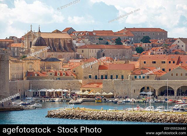 DUBROVNIK, CROATIA - OCTOBER 10, 2017: View of the bay and Old Town of Dubrovnik, Croatia