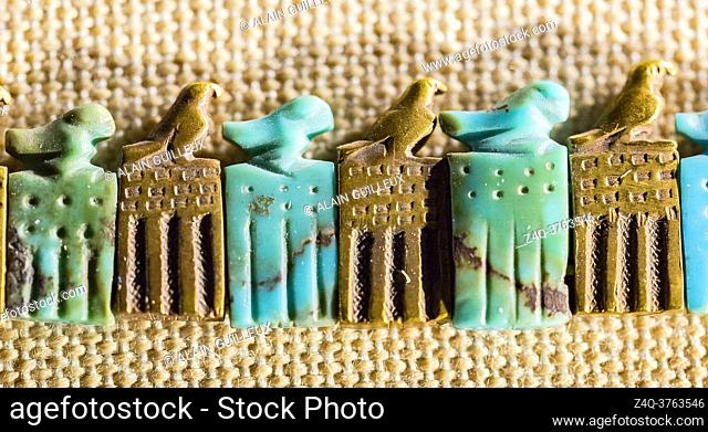 Egypt, Cairo, Egyptian Museum, among the 4 bracelets found in the tomb of king Djer, First Dynasty, Umm el Qaab, Abydos, one depicts the god Horus standing on a...