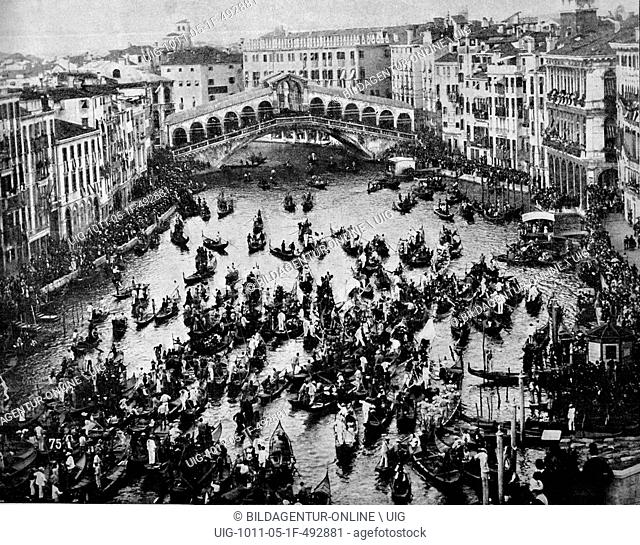 One of the first autotype prints, view of venice, historic photograph, 1884, italy, europe