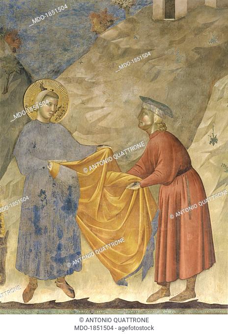 The Gift of the mantle, by Giotto, 1297-1299, 13th century, fresco. Italy, Umbria, Assisi, Upper Basilica of San Francesco. Detail. St
