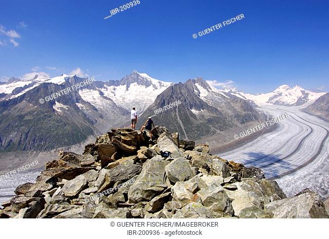 View from Mount Eggishorn to the Aletsch Glacier, UNESCO world heritage Jungfrau - Aletsch - Bietschhorn region, Valais, Switzerland