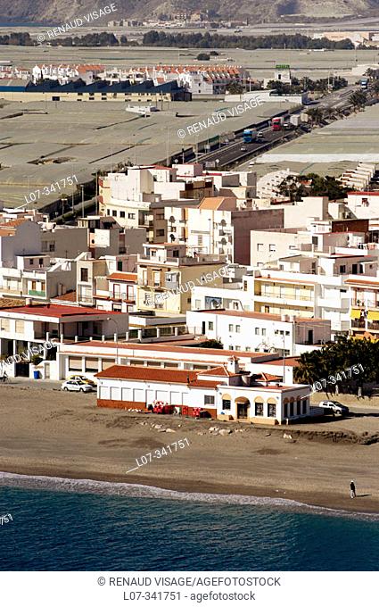 Greenhouses and buildings near the sea. Salobreña. Costa Tropical. Andalucia. Spain