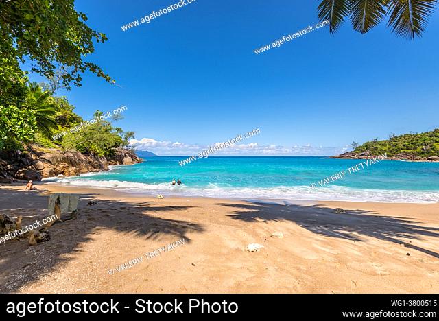 Anse Major, Mahe, Seychelles - December 16, 2015: People enjoy the wild Anse Major beach in Mahe Island, Seychelles, Indian Ocean, Eastern Africa