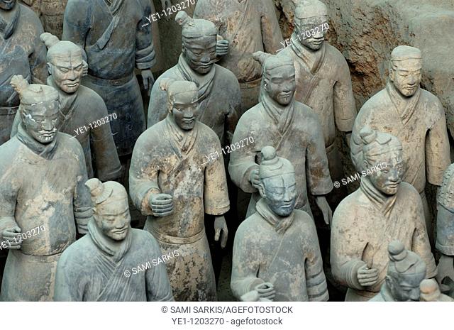 The Terracotta Army, an ancient collection of sculptures depicting the armies of Qin Shi Huang, the First Emperor of China, in Xi'an, Shaanxi, China