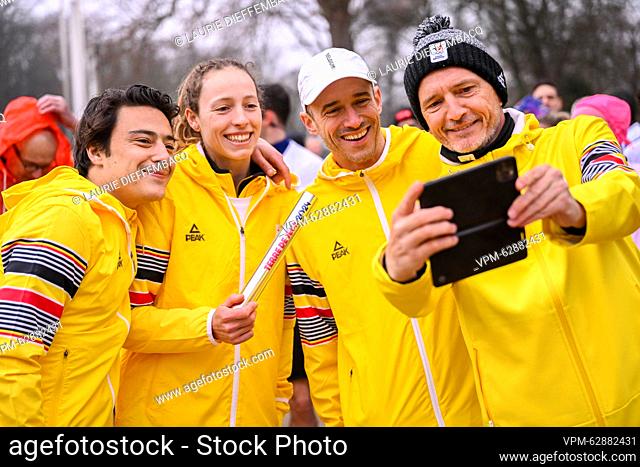 Belgian hockey player Thomas Briels, Belgian Noor Vidts, BOIC - COIB CEO Cedric Van Branteghem and BOIC - COIB chairman Jean-Michel Saive pictured during the...