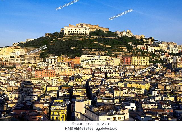 Italy, Campania, Naples, historical centre listed as World Heritage by UNESCO, Castel San Elmo on up side to Naples Hill view from MH Ambassador hotel