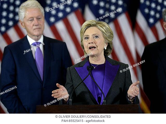 Democratic Presidential candidate Hillary Clinton delivers her concession speech Wednesday, from the New Yorker Hotel's Grand Ballroom in New York, NY