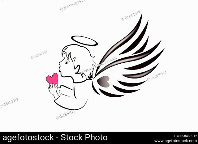 Angel praying with a love heart symbol of faith religion Christianity catholic people believe in god icon logo vector image