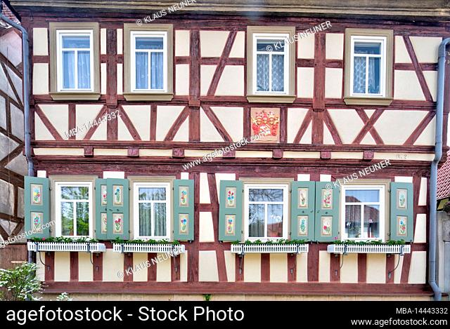 Half-timbering, house facade, spring, Unfinden, Königsberg, Franconia, Bavaria, Germany, Europe