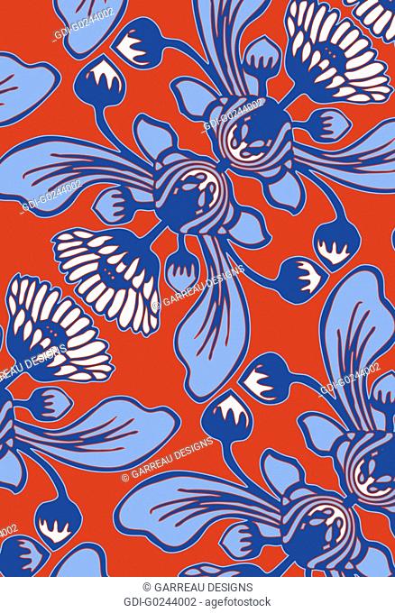 Blue African daisy design on orange background