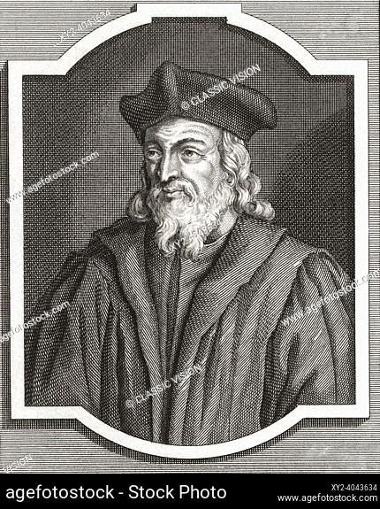 Jerome of Prague, 1379 - 1416. Czech scholastic philosopher, theologian, reformer, and professor. From an 18th century print by Adolf van der Laan