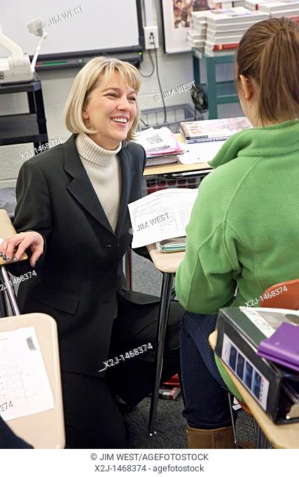 Madison Heights, Michigan - Beth Sabo teaches a language arts class to eighth graders at John Page Middle School in the Lamphere School District in suburban...