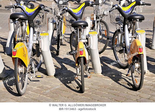 Villo rental bikes at the Midi train station, Brussels, Belgium, Europe