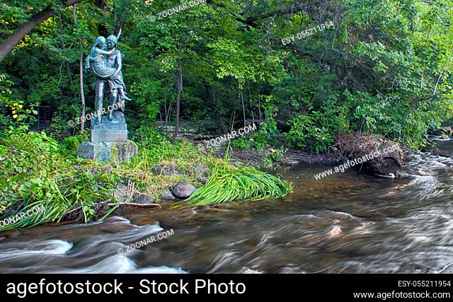 Hiwatha protects Minnehaha in this statue overlooking Minnehaha Creek