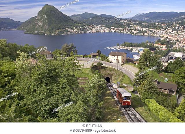 Switzerland, Tessin, Luganer sea,  Lugano, district Cassarate,  Stand cable railway 'Funicolare' Nature, landscape, sea, city, overview, mountains