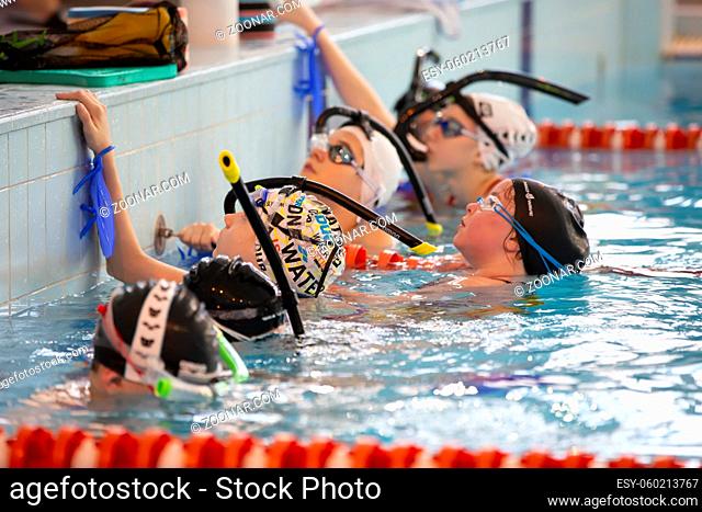 March 10, 2021. Belarus. the city of Gomil. Sports pool. Diti athletes swims in the pool