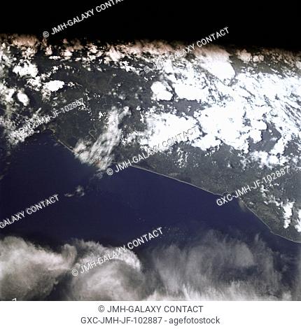 Pacific coast area of southwestern Mexico, State of Guerrero, from Acapulco to Tecoanapa, as seen from the Apollo 7 spacecraft during its 34th revolution of...
