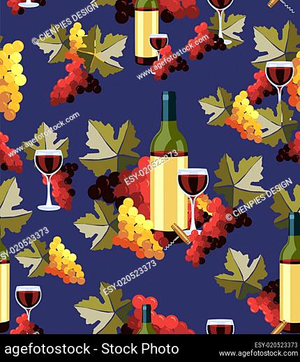 Bottle and glass wine seamless pattern