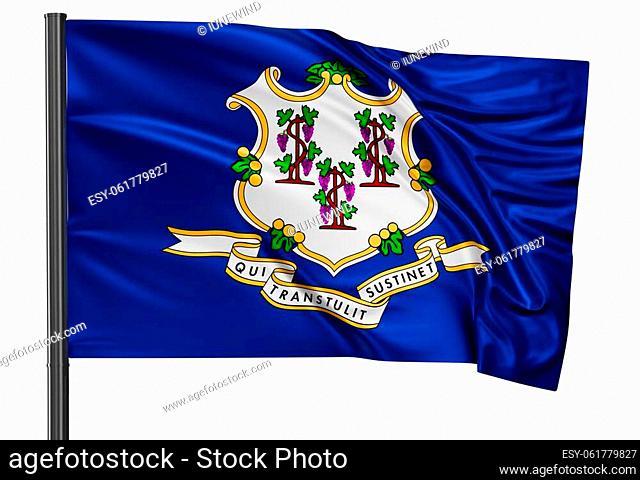 Connecticut US state flag waving in the wind isolated on white background