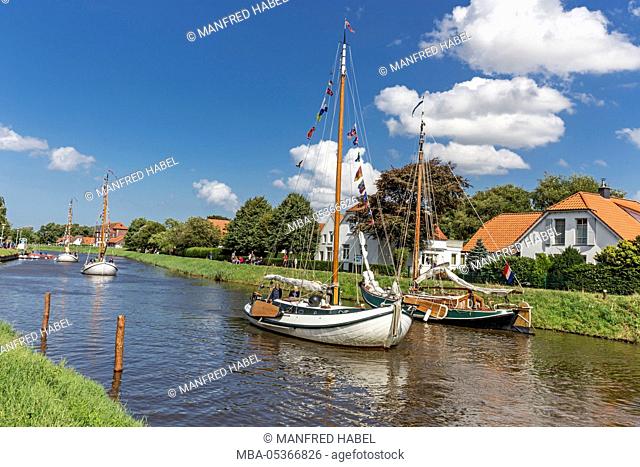 Wattensail, traditional ship gathering, parade of the historical sailing ships on the Harle in the direction of museum harbour of Carolinensiel, Eastern Frisia