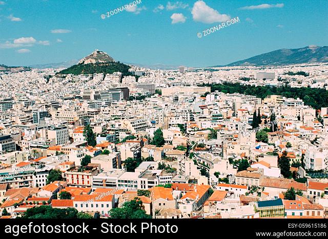 View of Athens cityscape from Acropolis in Greece
