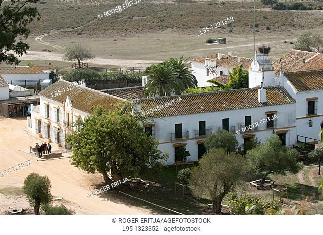 Aerial view of el Palacio de Doñana, central scientific station belonging to the Superior Council of Science Research CSIC in the Doñana National Park, Huelva