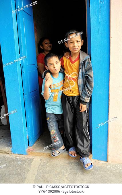 two young nepalis boys posing , the nepalis , life in kathmandu , kathmandu street life , nepal
