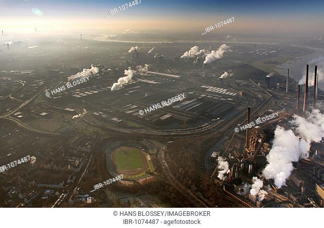 Aerial picture, Hamborn Beeckerwerth ThyssenKrupp Steel, Duisburg, Ruhr area, North Rhine-Westphalia, Germany, Europe