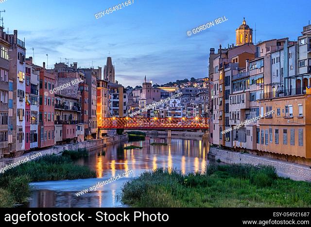 Looking across the Onyar river in the city of Girona in Catalonia