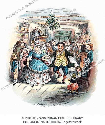 Mr Fezziwig's Ball, illustration by John Leech for ""A Christmas Carol"" by Charles Dickens. This novella was the earliest and most popular of Dickens'...