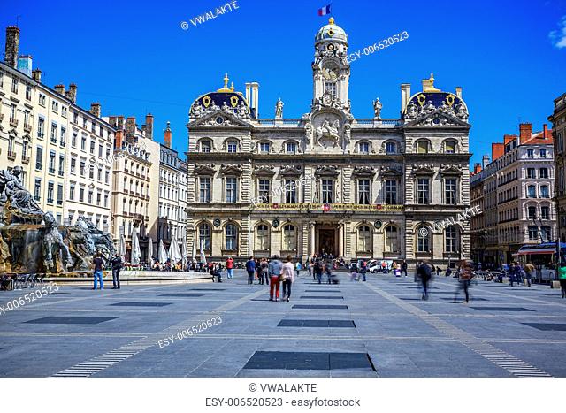 The famous Terreaux square in Lyon city, France
