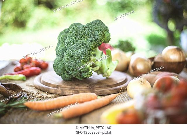 Organic vegetables in rustic setting