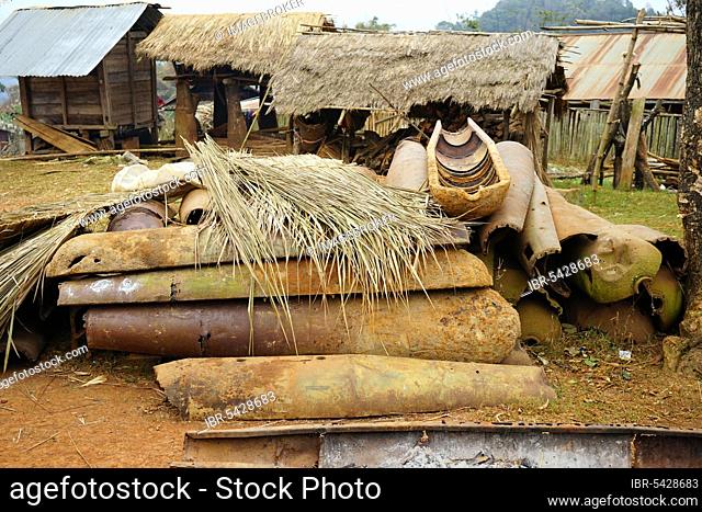 Bomb casings, Hmong village, Hmong, Hmong people, near Phonsavan, Xieng Khoungang province, Aien, Laos, Asia