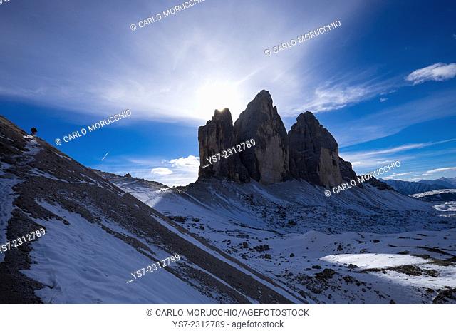 Tre Cime di Lavaredo and the trail around them, Auronzo, Belluno, Italy, Europe
