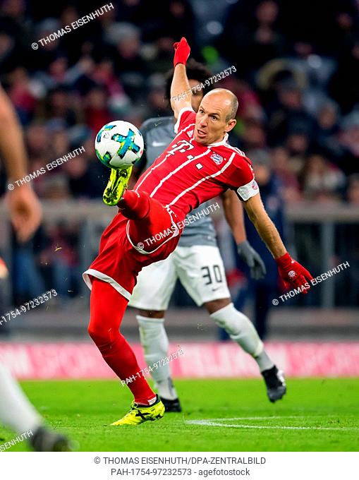 Munich's Arjen Robben in action during the Bundesliga soccer match between Bayern Munich and FC Augsburg at the Allianz Arena in Munich, Germany