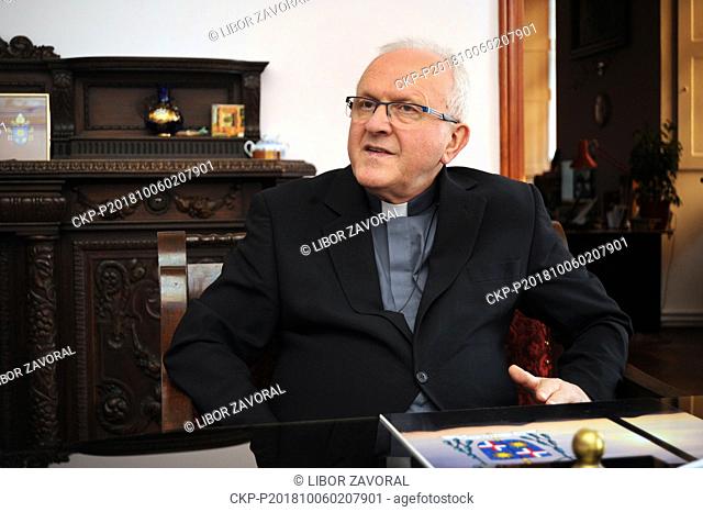 Jan Baxant, Bishop of Litomerice, speaks during an interview for the Czech News Agency (CTK) on the occasion of his 70th birthday, in Litomerice, Czech Republic