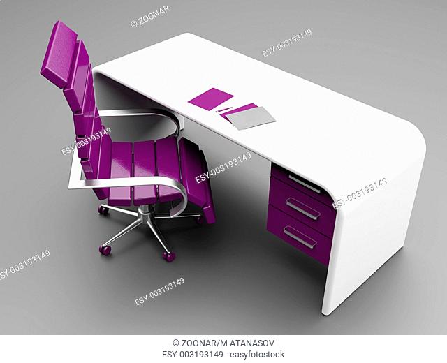 Stylish workplace in purple and white colors