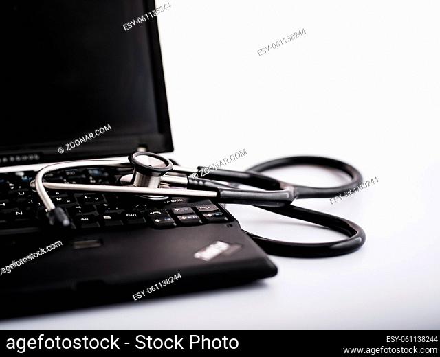Electronic medical, stethoscope on PC/Laptop/Keyboard