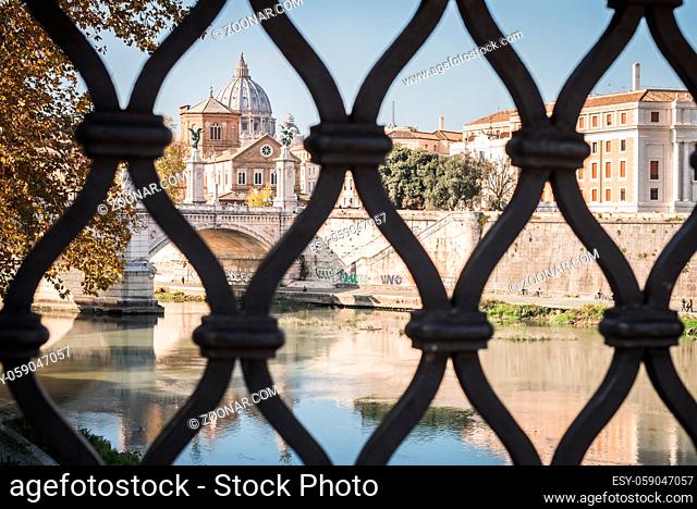 Access to the Vatican from a Roman bridge over the Fiume Tevere in Rome Italy