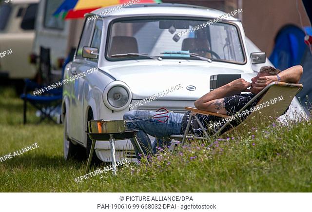 30 May 2019, Mecklenburg-Western Pomerania, Anklam: Trabant brand vehicles can be seen at the 25th International Trabant Meeting. Until 02.06