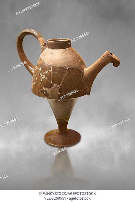 Hittite terra cotta side spouted tapered base teapot. Hittite Empire, Alaca Hoyuk, 1450 - 1200 BC. Alaca Hoyuk. Çorum Archaeological Museum, Corum, Turkey