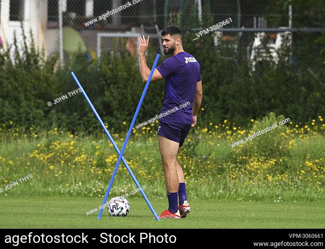 Anderlecht's Elias Cobbaut is pictured during a training session of RSCA Anderlecht, ahead of the match between Albanian club KF Laci and Belgian soccer team...