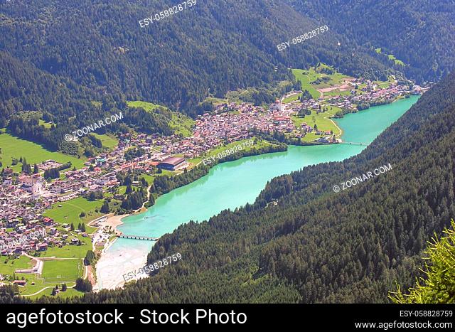 A view of a small town in the heart of Dolomites